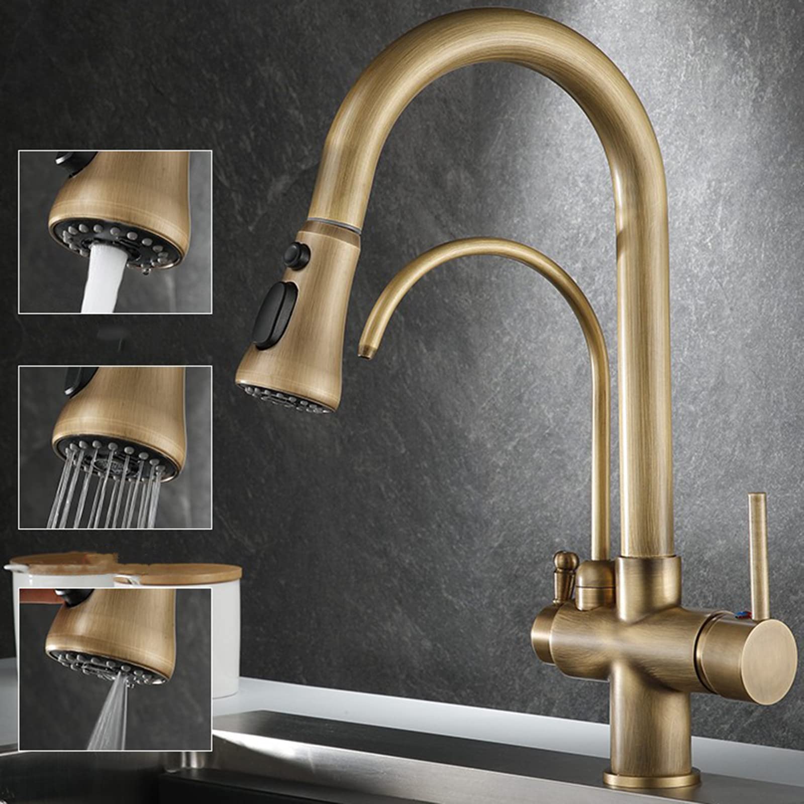 LOVHAUS Rubinetto a 3 Vie con Miscelatore Filtro per Cucina, Rubinetto da Cucina 3 in 1 per Acqua Potabile con Doppia Leva, Confezione da 2 | Leroy Merlin