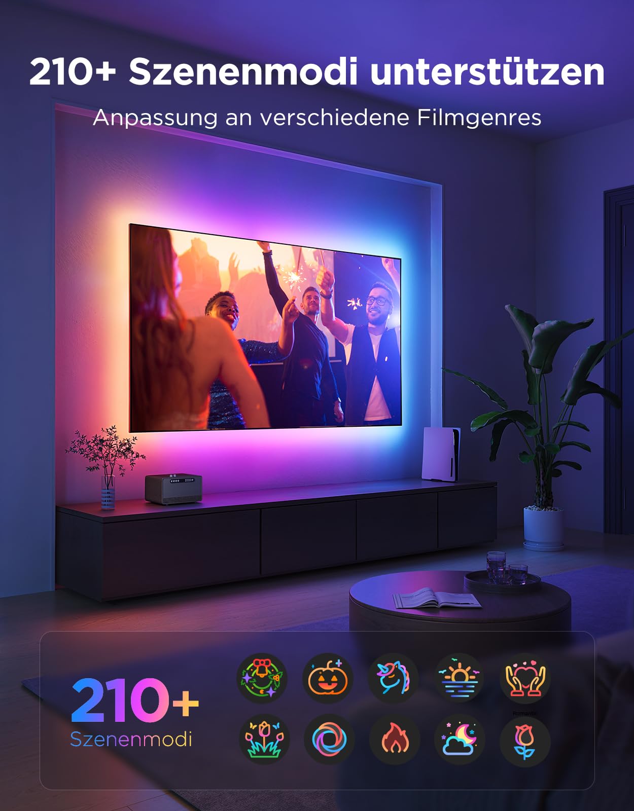 Govee TV LED Hintergrundbeleuchtung 2 Schneidbar für 32-70 Zoll TVs, RGBWIC 4,4m Streifen. 210+ Szenen, Matter-fähig, Musiksync, App-Steuerung, Alexa. Einfache DIY-Installation