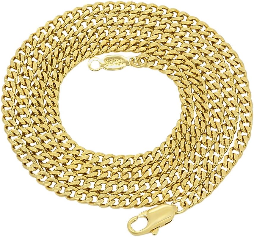 3 mm - 8 mm メンズ / 24Kイエローゴールドプレートフラットキューバンリンク喜平チェーン 7インチ - 36インチ マ