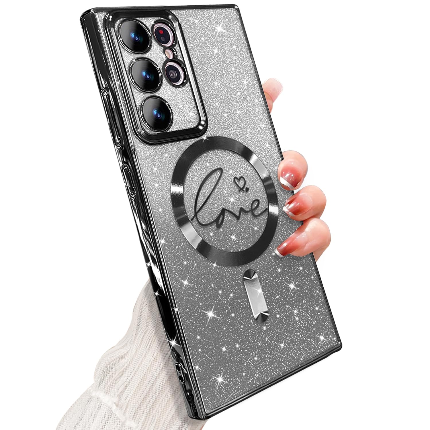 ZONRW for Samsung Galaxy S22 Ultra Case Magnetic,for Women Girl Soft Cute Luxury Love Heart Plating Bling Gradient Glitter Phone Case Compatible with