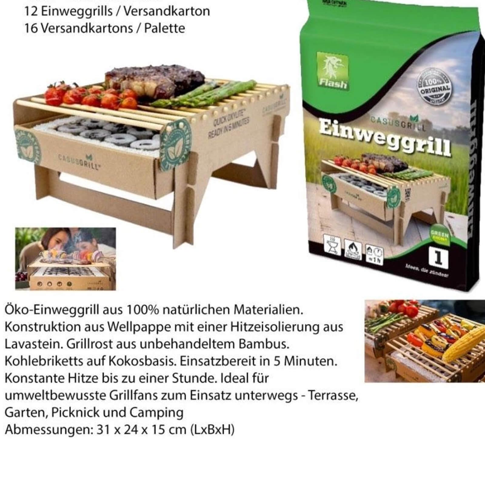 Nachhaltiger Premium Lavastein Einweggrill 6 Stück inkl. Anzüghilfe 60 Minuten Grillzeit Holz Bambus Holzkohle (6)