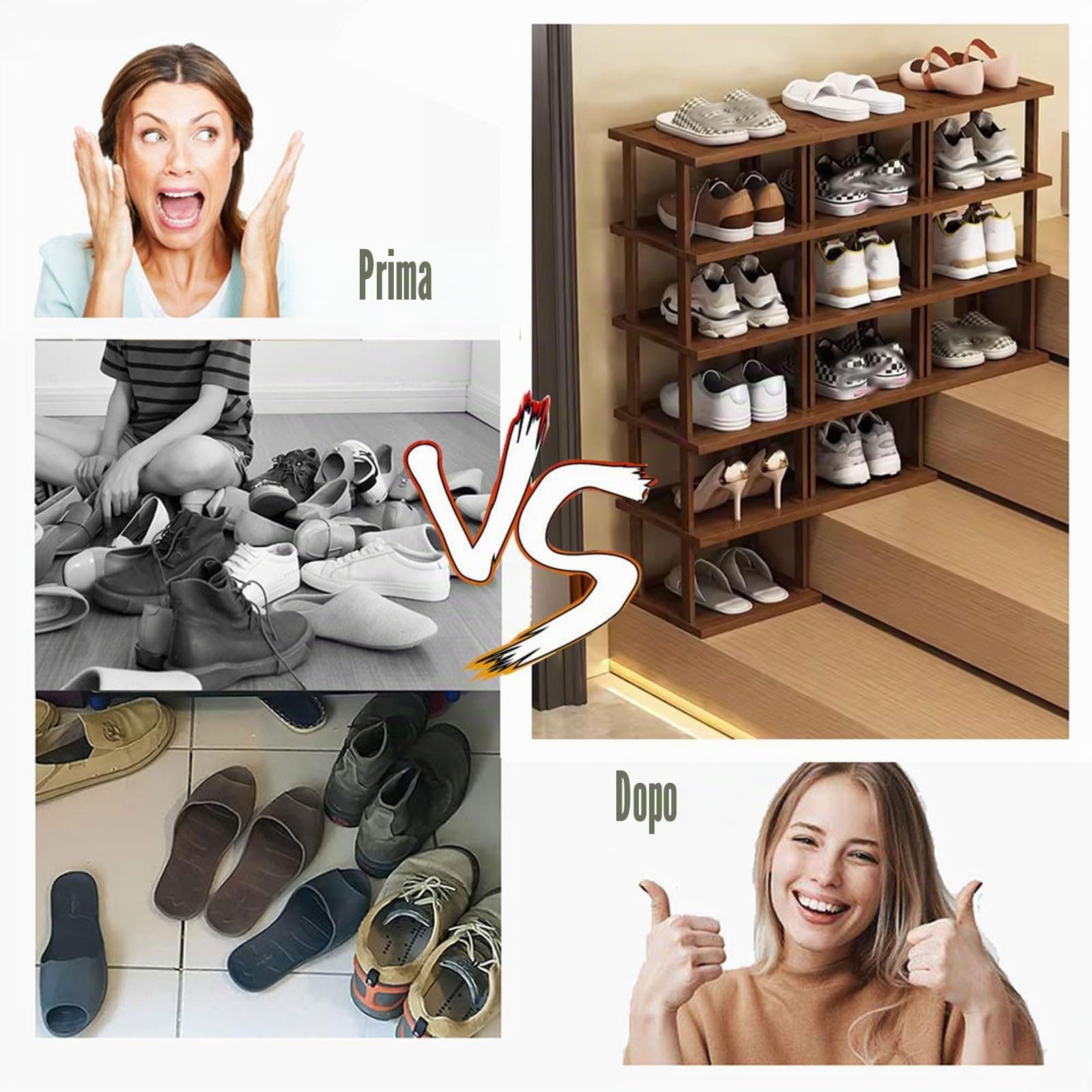 Scarpiera in bambù, torre con scarpe strette per scala portaoggetti per portascarpe verticale per ingresso, soggiorno, camera da letto (Size: 5+4+3 Tier)