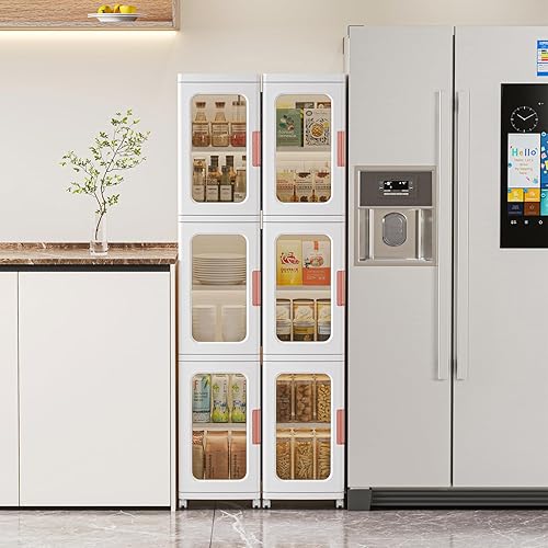 Miniatura 2 de Armario de almacenamiento estrecho con puertas y estantes, armario de cocina alto y delgado con estante ajustable, organizador de papel higiénico,