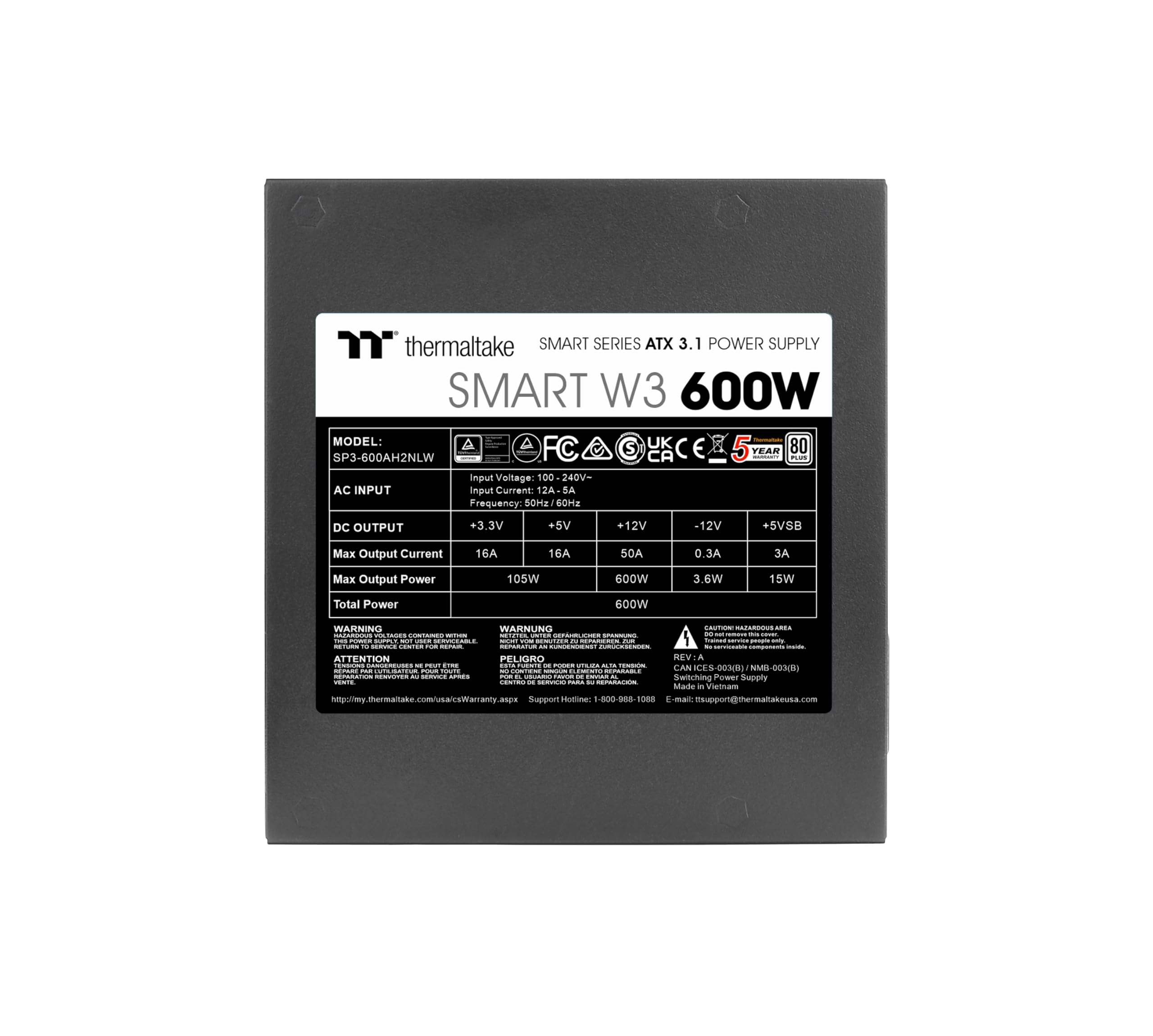 Thermaltake Smart W3 600W | ATX 3.1 | 80Plus Negro