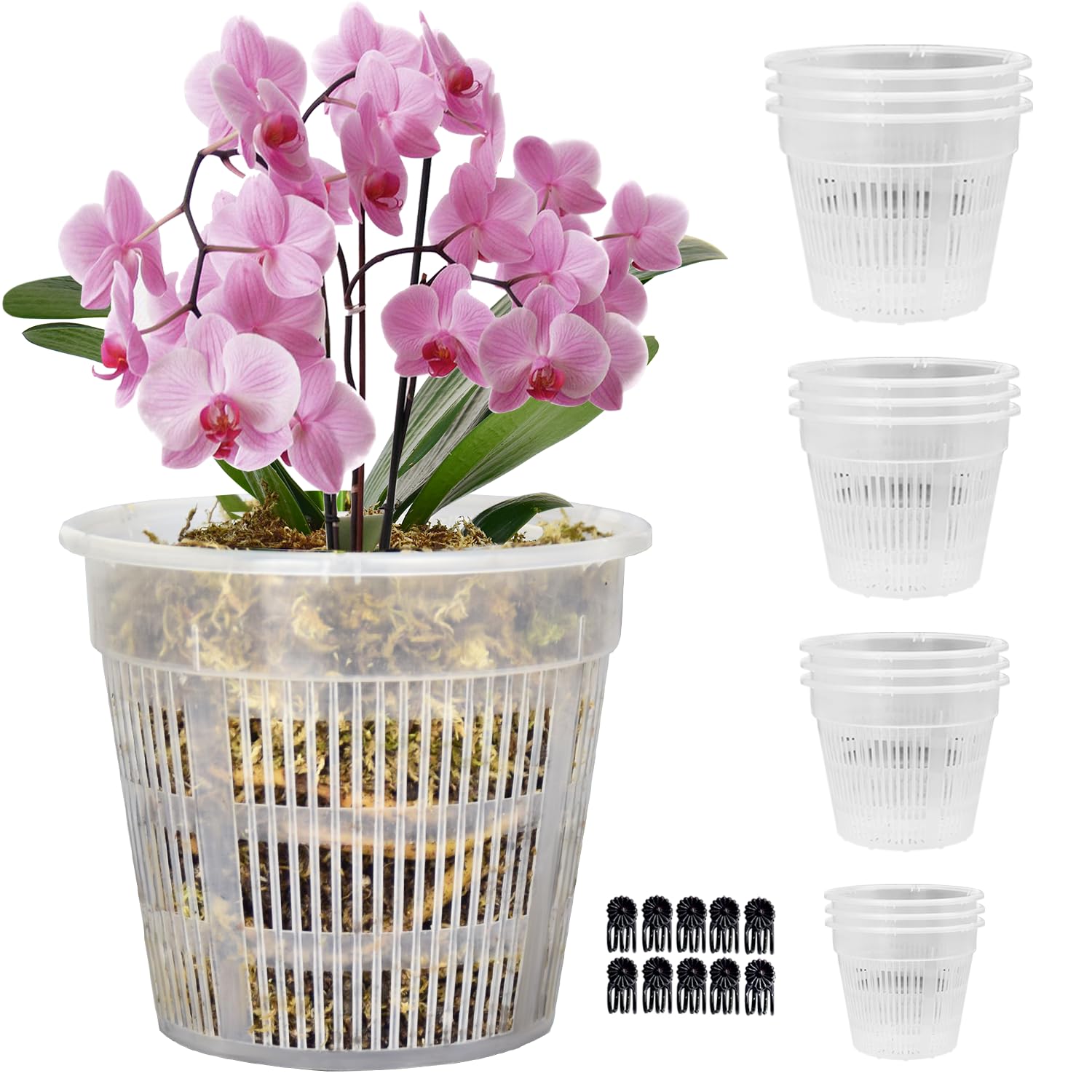 Tialero 12Pcs Orchid Pot, 3 Each of 4.5, 5.5, 6.3 and 7.5 Inch Orchid Pots with Holes, Clear Orchid Pots for Repotting, Plastic Flower Plant Pot Indoor Outdoor Use(3 Each of 4.5,5.5, 6.3,7.5in)
