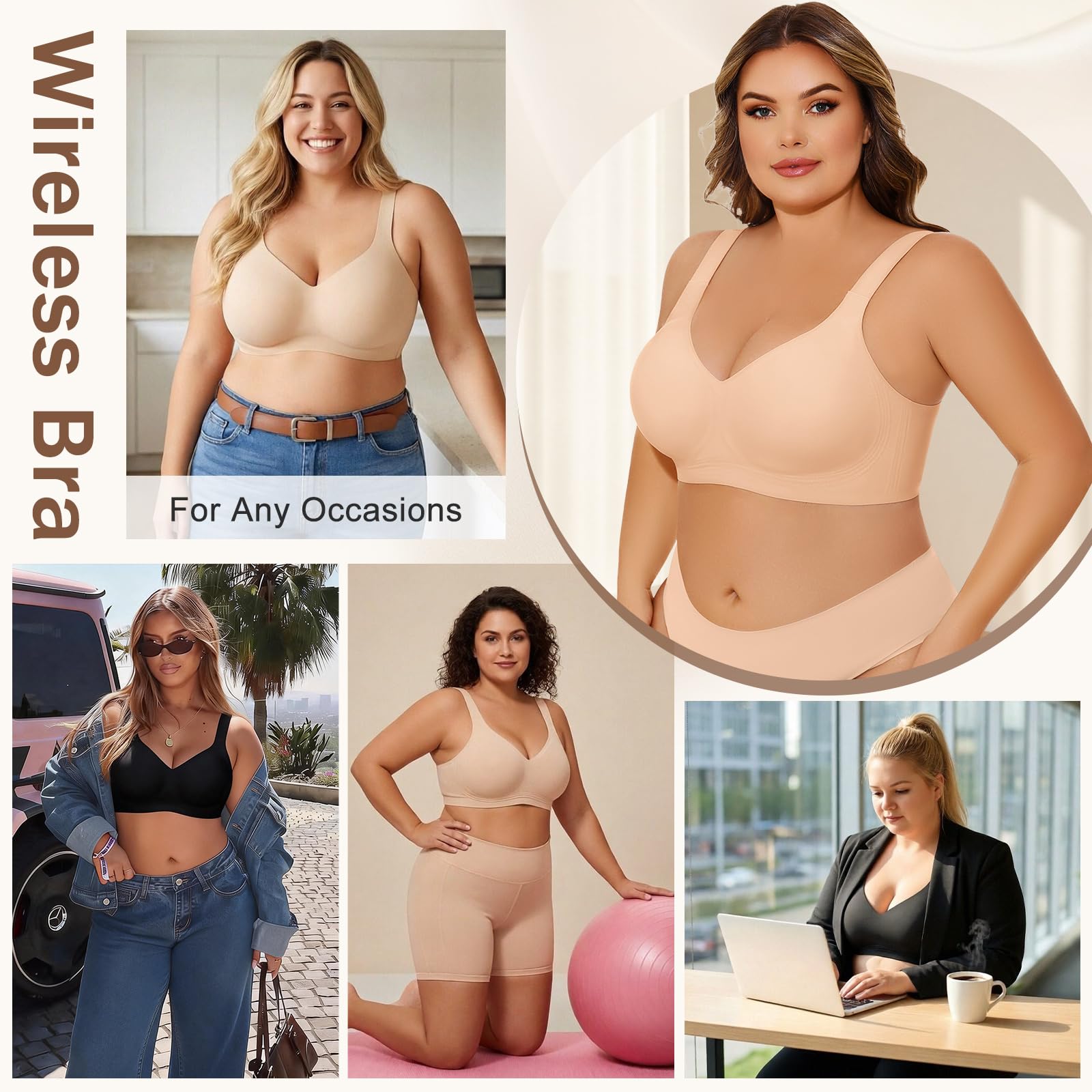 XJBTBA Biustonosze dla kobiet Plus Size Biustonosz typu Jelly bez fiszbin Push Up Bezszwowy, bezprzewodowy biustonosz żelowy podtrzymujący Pełne pokrycie Tshirt Bralettes Damski biustonosz na co dzień