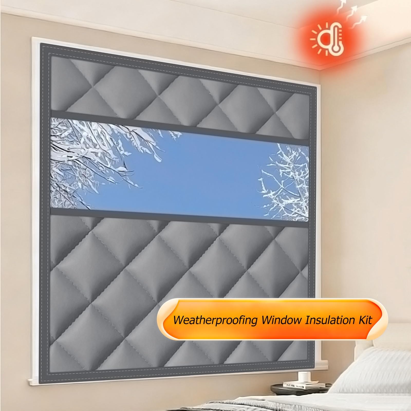 Wasserdicht Fenster Ilat Kit - Thermofolie für Balkon Wohnzimmer Küche Keller 150x120cm Grau - Energiesparende Fensterabdeckung mit Klebeband