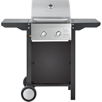 Heinrich&acute;s Gas Grill, Grill Trolley, 2 Surface Burner Made of Stainless Steel, Balcony Grill on 2 Wheels, BBQ Grill, Side She