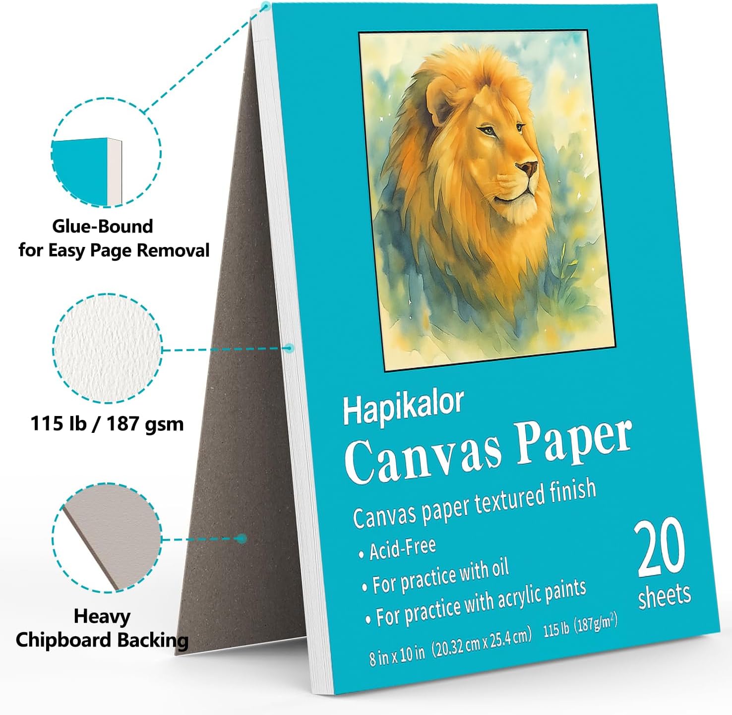 Hapikalor Canvas Paper 8x10 Inch, 20 Sheets (115lb/187g) Acrylic Paper
