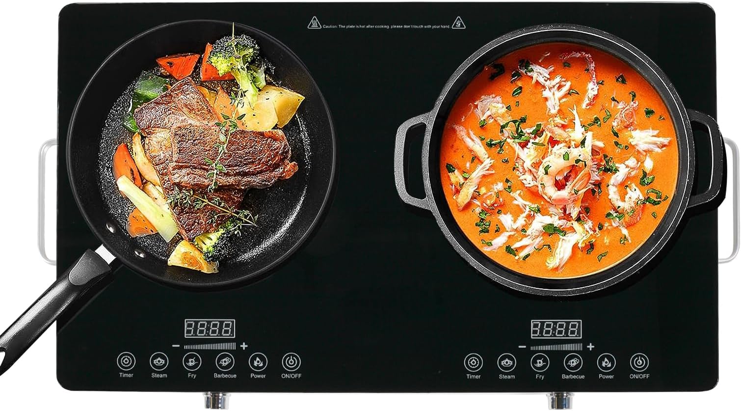 Dual Burner, Infrared Cooker, Electric Cooktop,Sensor Touch & Knob Control,4 Hours Timer,Temperature Control, 8-Inch Glass Dual Counter Electric Cooktop, Compatible with All Kitchenware (black-large)