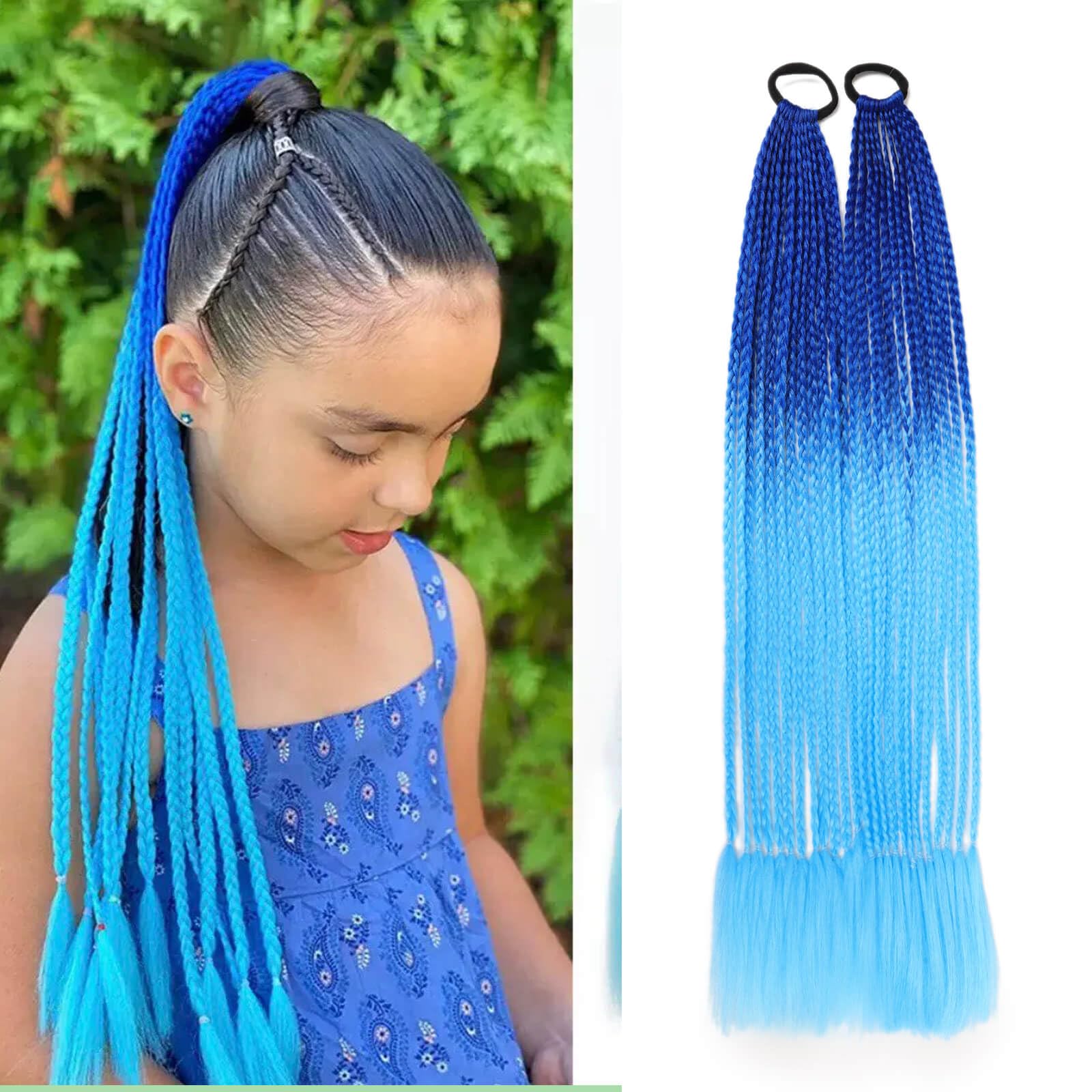 Charsun Braided Ponytail Extension Colorful Hair Extension For Women/Kids 24inch Rainbow Hair Braids Extensions Synthetic Hairpieces Ponytail for