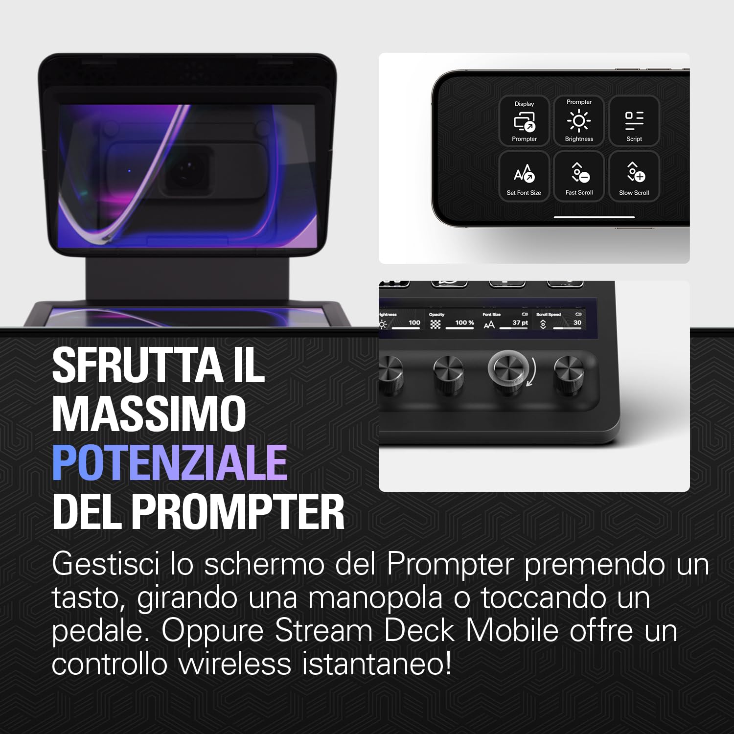 Elgato Prompter – Teleprompter con schermo integrato, YouTube, Twitch, Zoom, Teams e altro, supporta DSLR/Webcam/Smartphone, visualizzazione del monitor Drag & Drop, funziona con Mac/PC & Stream Deck