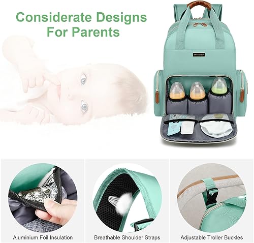 Miniatura 3 de WITSTEP Mochila de pañales con cambiador, organizador de bolsas de pañales para bebés para mamás, papás, bolsas grandes para cambiadores de bebé