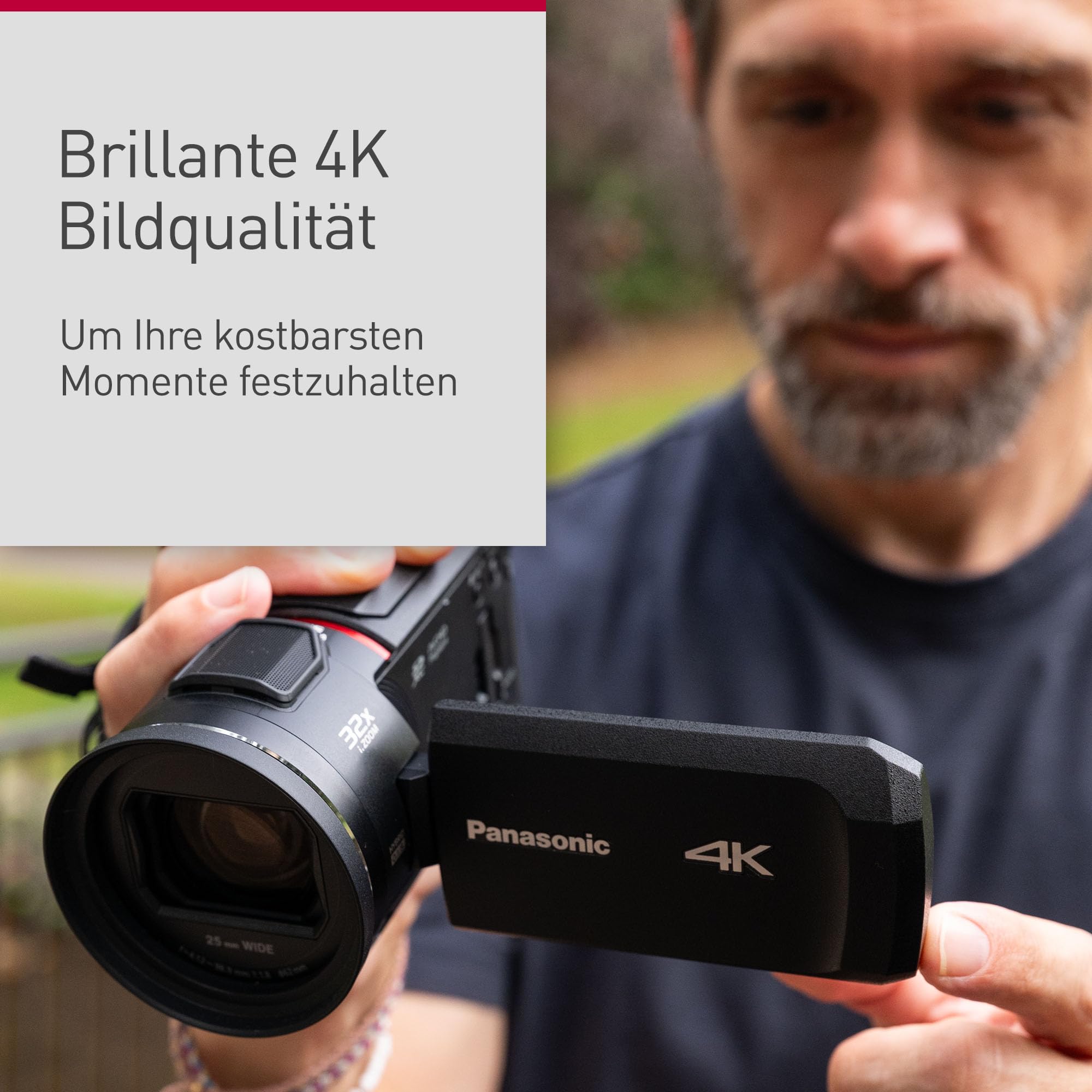 Panasonic HC-VX3E-K 4K-Camcorder, Video (25p), 25-mm-F1.8-Weitwinkelobjektiv, 24-facher optischer Zoom, Hybrid OIS+, HDR, Zoom-Mikrofon, Touchscreen, kreative Funktionen, Schwarz