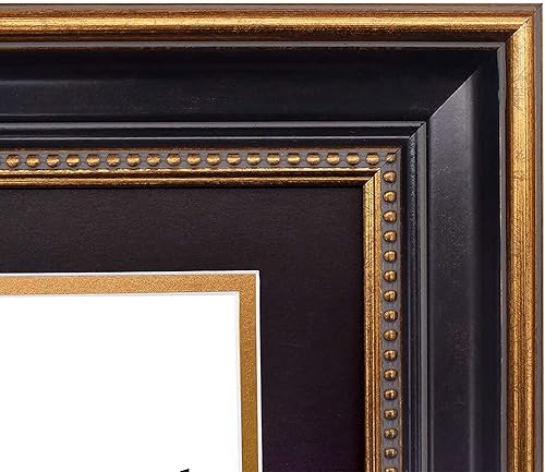 Miniatura 8 de Space Art Deco, Marco de diploma de 11 x 14 pulgadas con paspartú doble negro sobre dorado para colgar certificados y documentos de 8.5 x 11