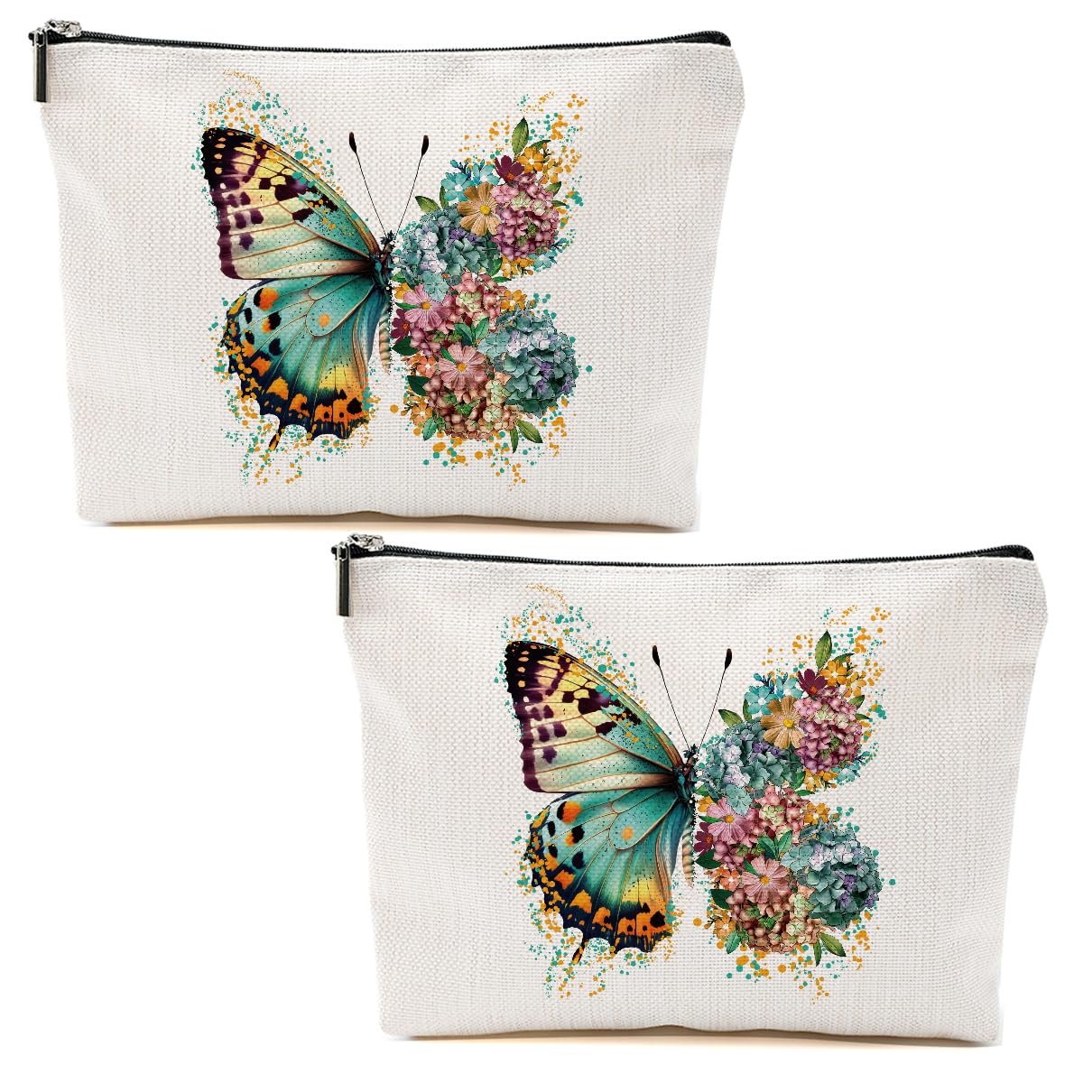 CSHVJ 2pcs Aesthetic Butterfly Floral Makeup Bag Flowers Butterfly Gifts Cosmetic Bags for Women Girls, Aesthetic Zipper Pouch Travel Toiletry Bag Friend Gifts for Sisters Bestie