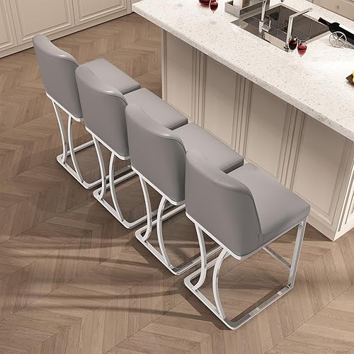 Miniatura 8 de 24" Counter Height Bar Stools Set of 2, Grey Counter Stools with Back and Sliver Metal Frame, Modern Luxury Barstools with Footrest, Upholstered PU