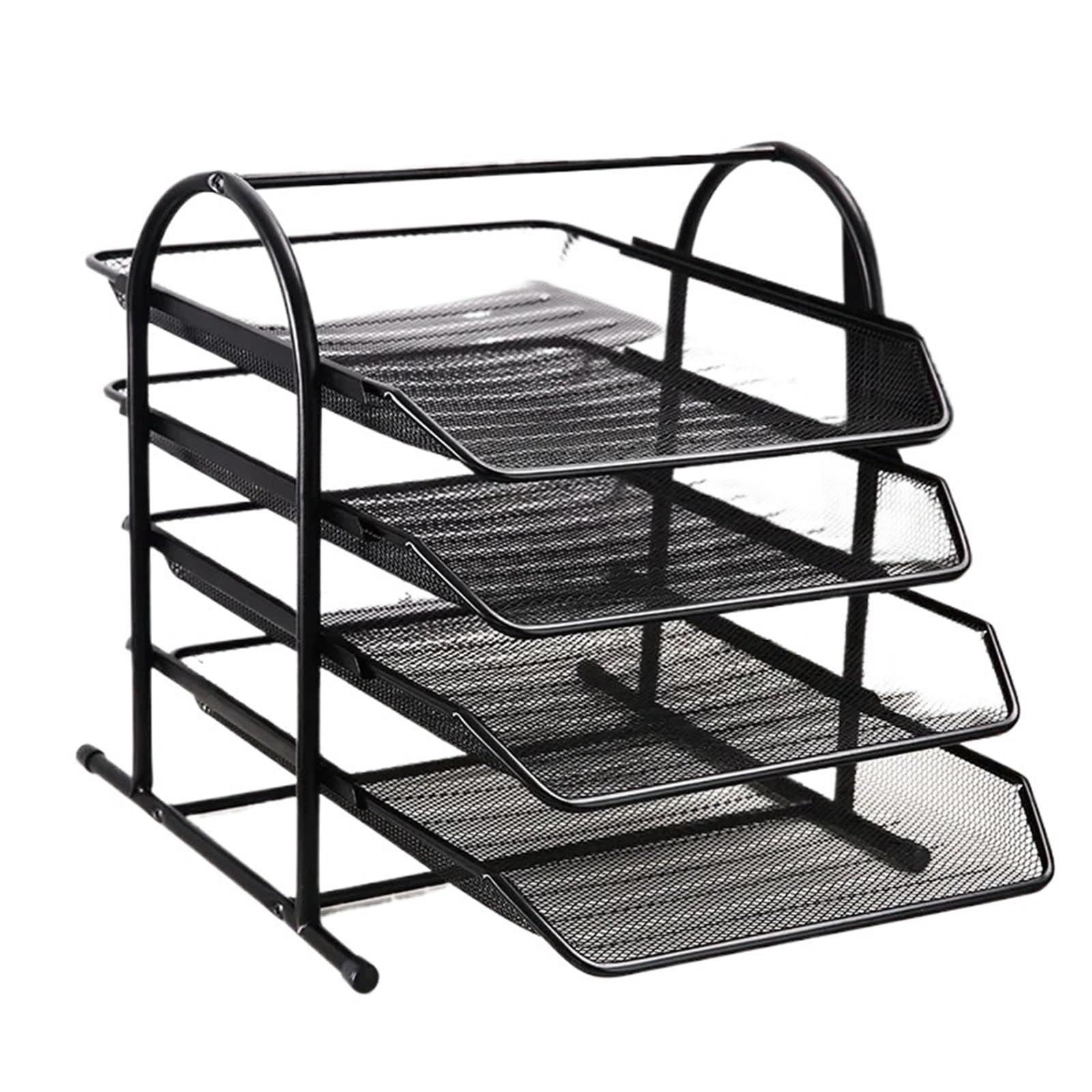 Vassoio portalettere in rete nera, a quattro strati, scaffale per documenti, riviste, libri, elegante soluzione di archiviazione per ufficio