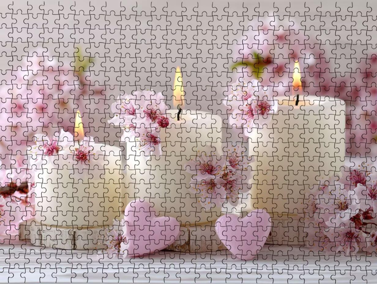 Brzoskwiniowy kwiat biała świeca, puzzle 5000 dla dorosłych, drewniana