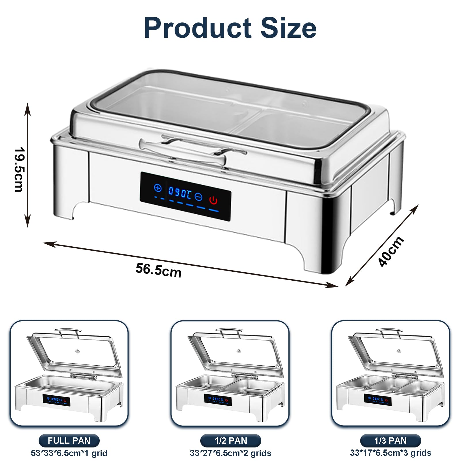Chafing Dish Buffet Elettrico 9L, Temperatura Regolabile(B,1/2 Pan) | Scaldavivande Elettrico Professionale per Buffet in Acciaio Inox per Buffet, Ristoranti, Hotel