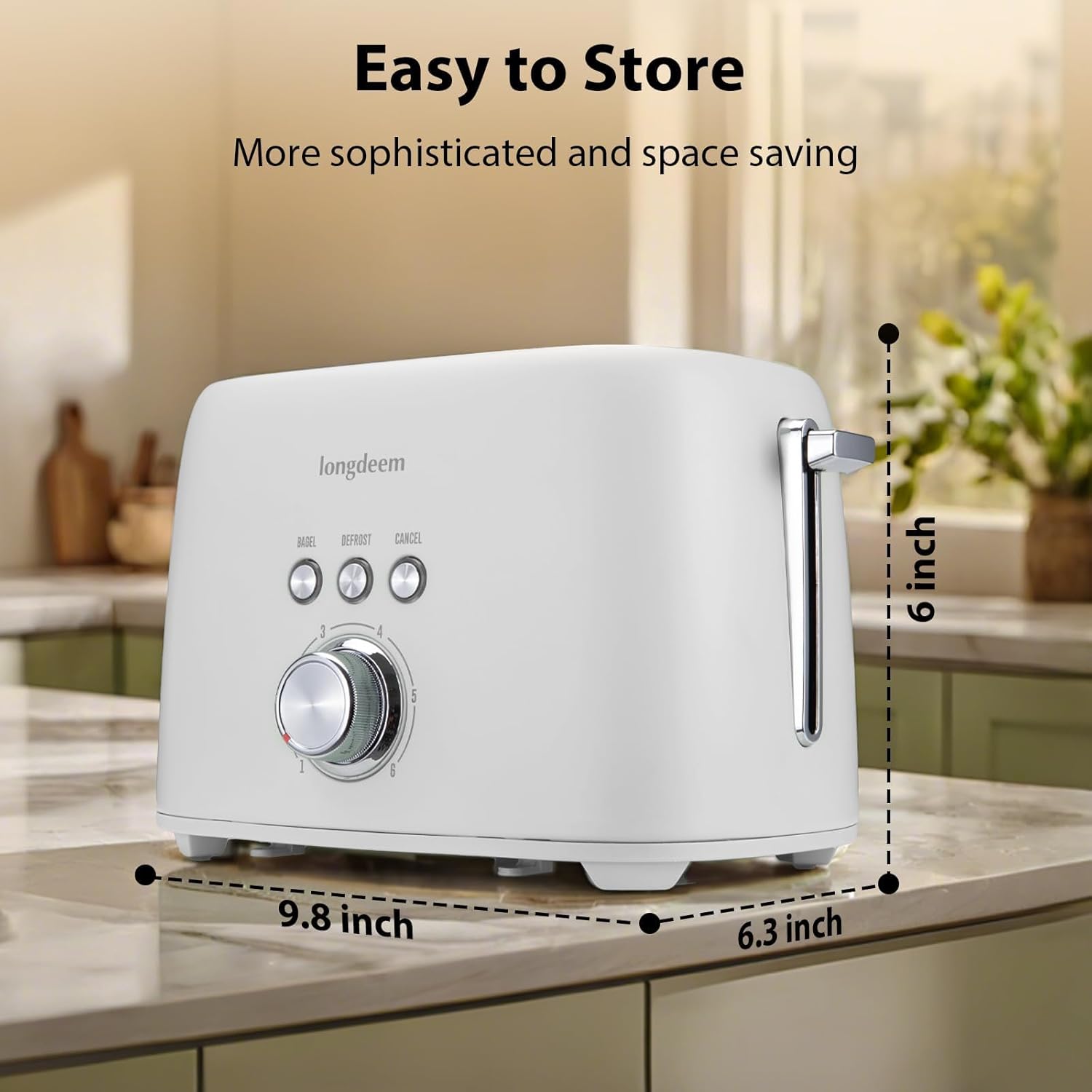 2 Slice Toaster - 1.5" Extra Wide Slots, Stainless Steel, High Lift, 6 Browning, White