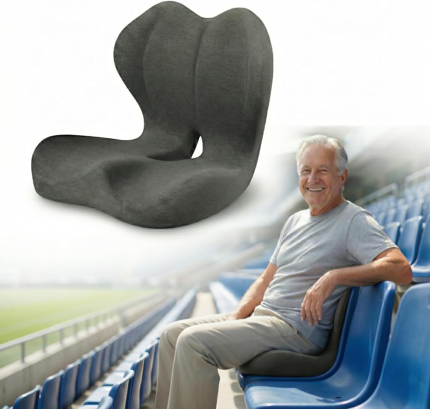Stadium Seat Cushion with Back Support for Bleachers & Plastic Seats, Metal-Free Foldable Memory Foam Chair Pad for Sporting Events, Hollow Ventilation, Anti-Slip, Washable, 18.1" x 16.5" x 15"
