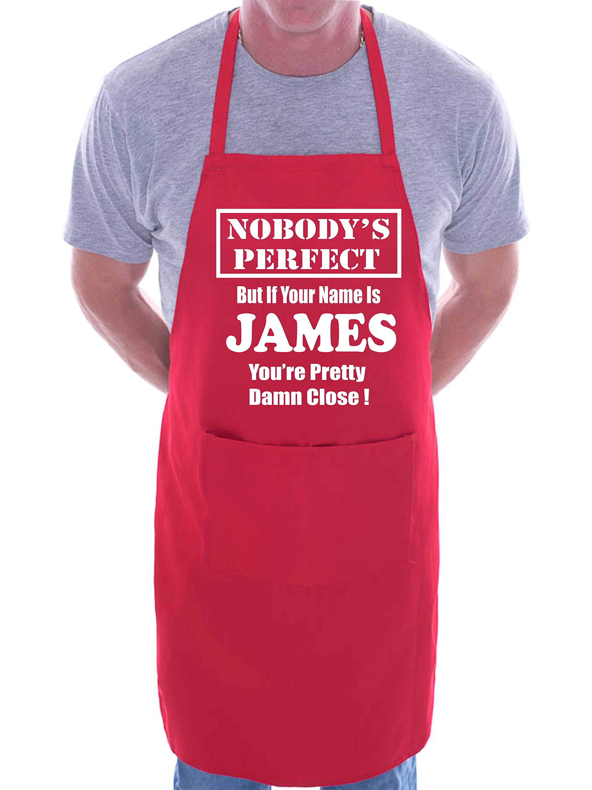 Print4U Mens Personalised Apron James Name Of Your Choice Red