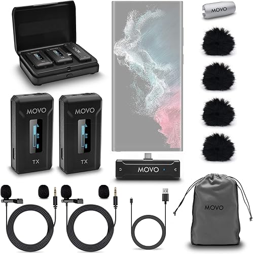 Miniatura 7 de Movo WMX-2-C Micrófono inalámbrico para Android con estuche de carga, micrófono Bluetooth para micrófono de solapa Android, micrófono de solapa