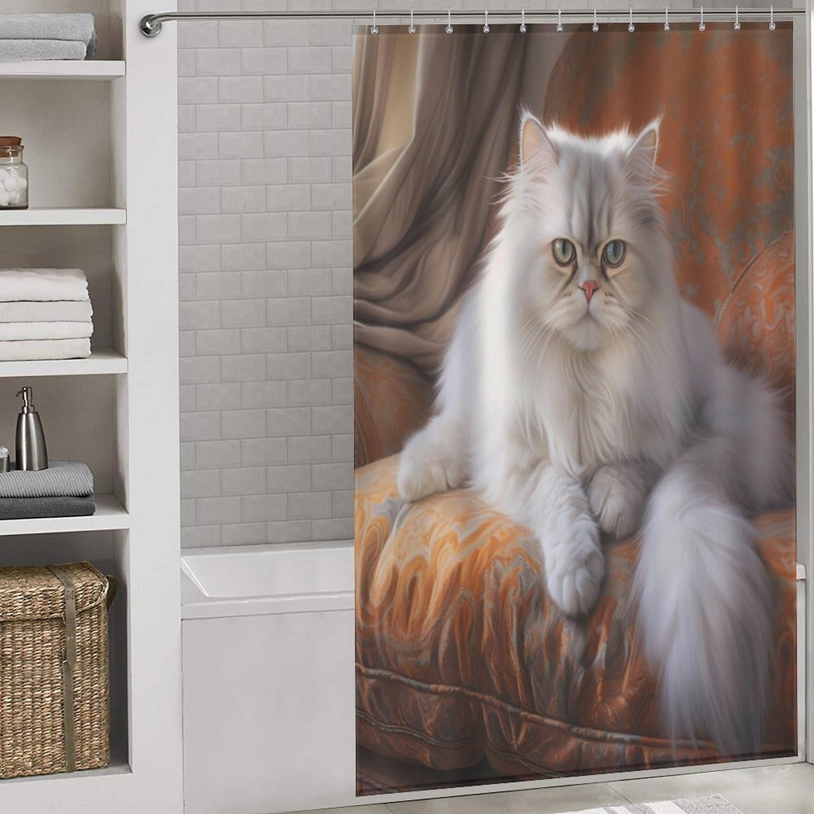 Rideau de douche chat anti-éclaboussures et lavable pour baignoire 140x183 cm