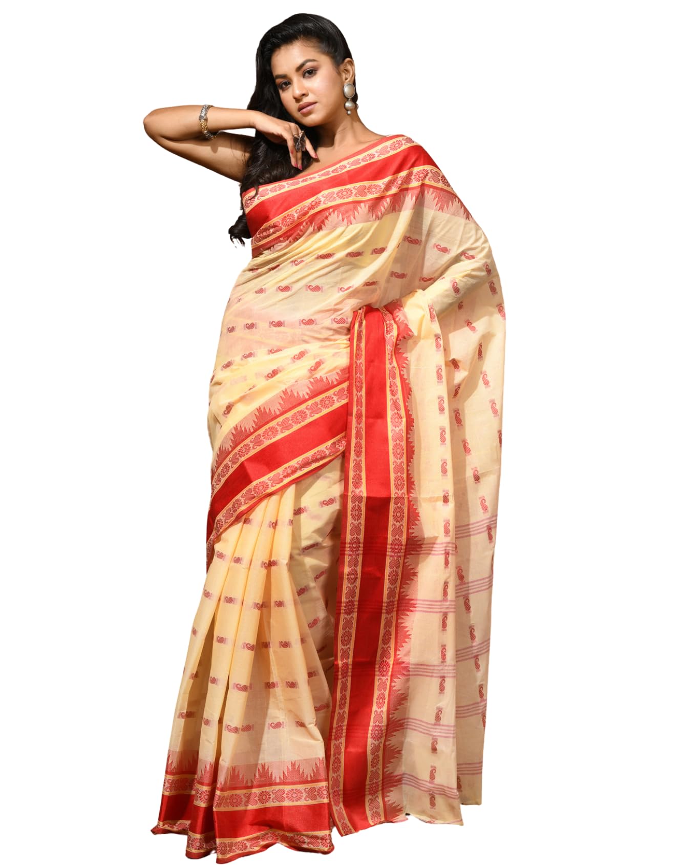 women traditional pure handloom tant cotton saree for woman kolkamandir latest, design without blouse piece