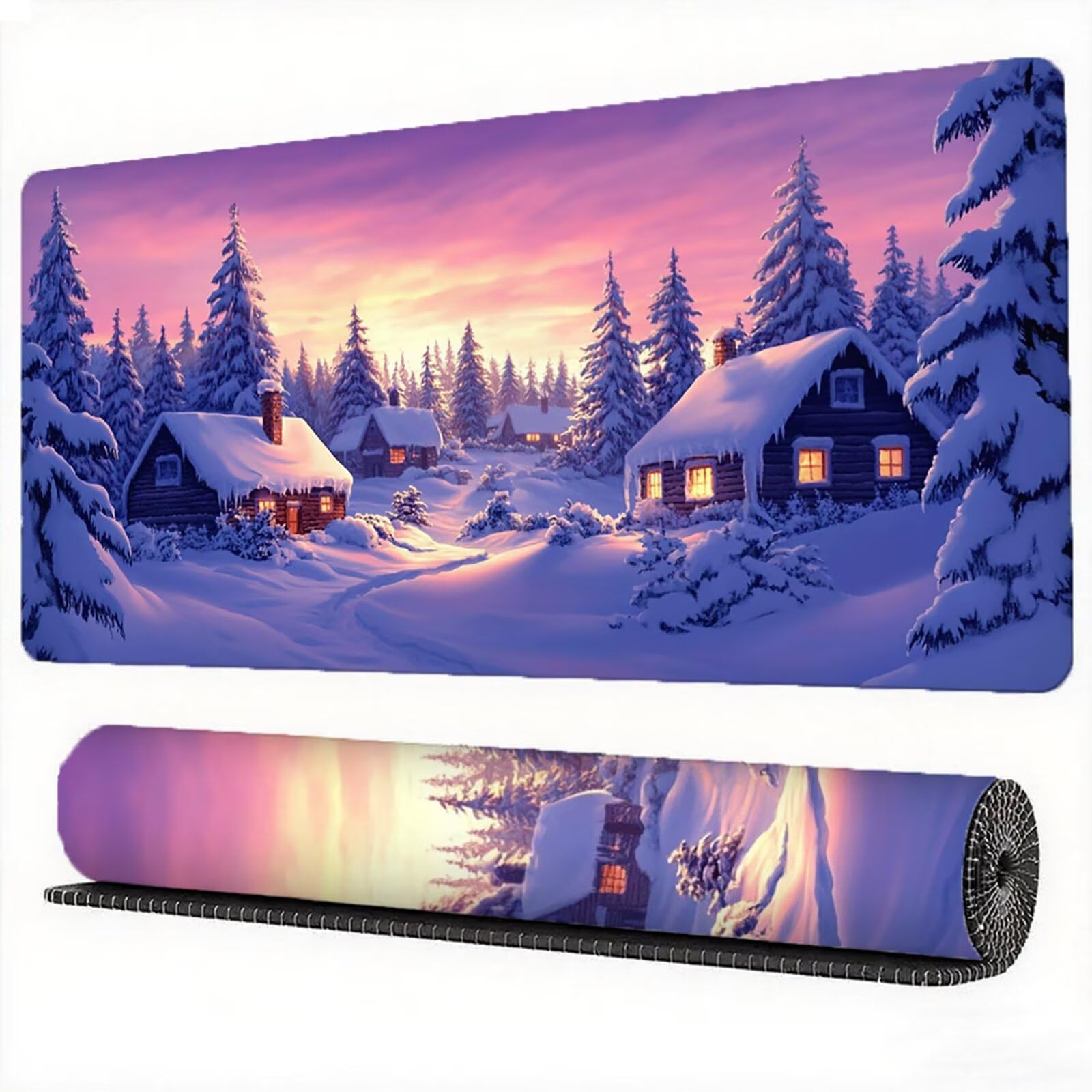 Podkładka pod mysz 1200 x 600 x 3 mm Śnieżna Podkładka pod mysz XXL Kabinowa, antypoślizgowa gumowa podstawa Szwy na krawędziach Podkładka pod mysz Ulepszona dokładność i szybkość, do komputerów