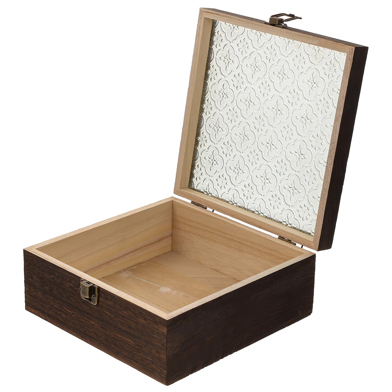 Boîte à bijoux rétro en bois avec couvercle en verre Healvian