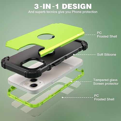 Miniatura 8 de IDweel Funda para iPhone 13 con protector de pantalla, para iPhone 14, híbrida a prueba de golpes, protección resistente, cubierta de policarbonato