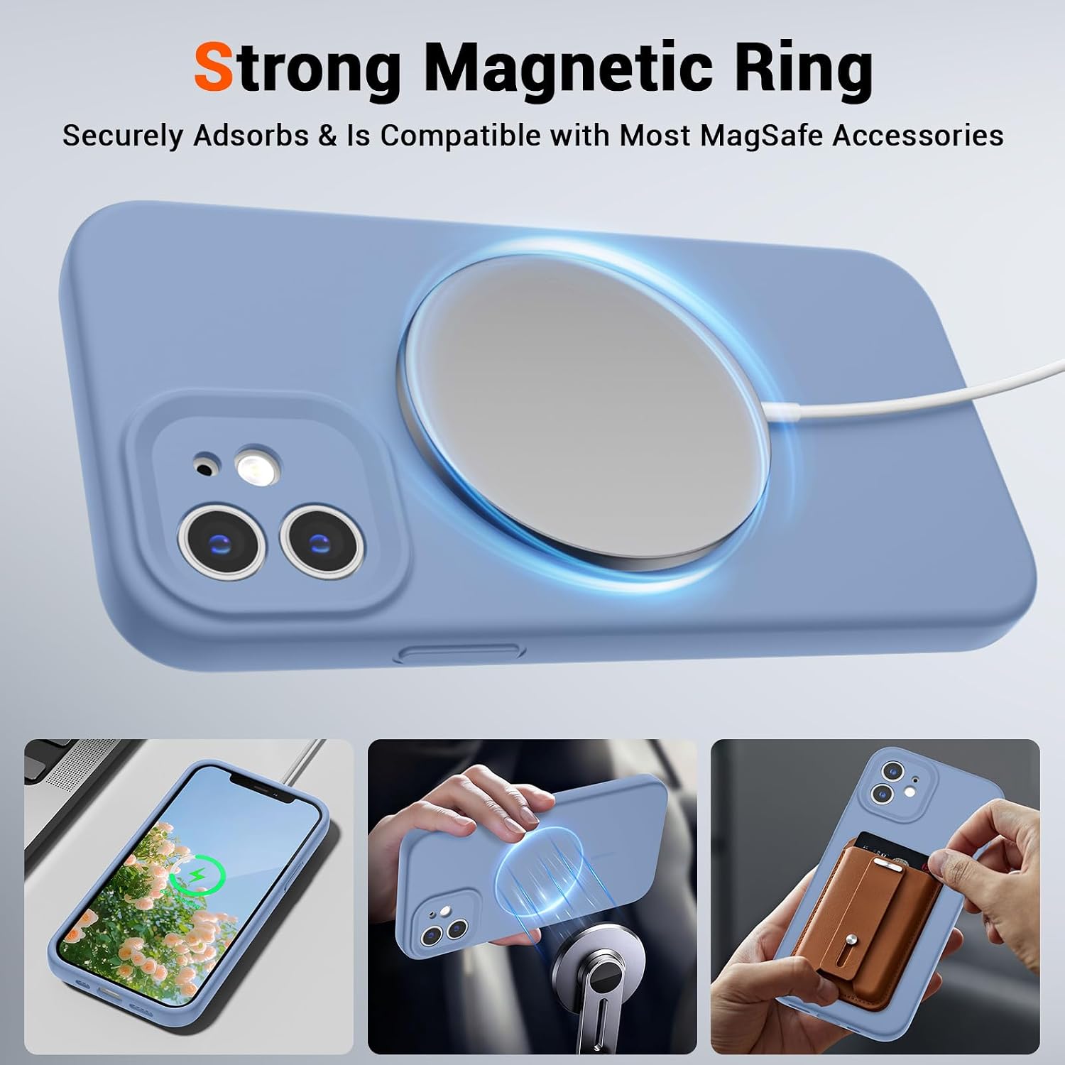 SUPFINE Magnetic for iPhone 12 Case, Compatible with MagSafe, Full Camera Protection with Screen Protector, Silicone Shockproof Phone Cover with Anti-Scratch Microfiber Lining,Light Blue