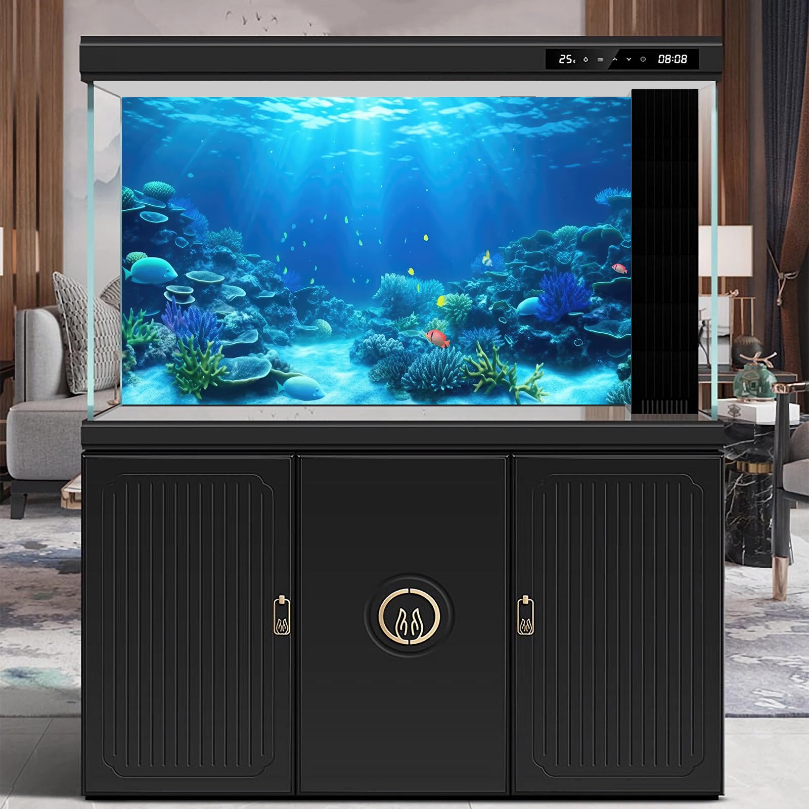 Underwater Aquarium Background Coral Reef Tropical Fish Terrarium Background Deep Blue Ocean Sea Sunbeams Aquatic Plants Fish Tank Backdrop Poster Wallpaper Decorations Vinyl 24x12in