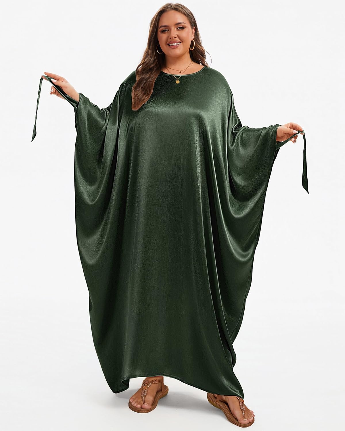 Bsubseach Women Plus Size Kaftan Dresses Moo Moos for Women Swimsuit Cover Up Swimwear Batwing Satin Caftan Beach Dress - Image 4