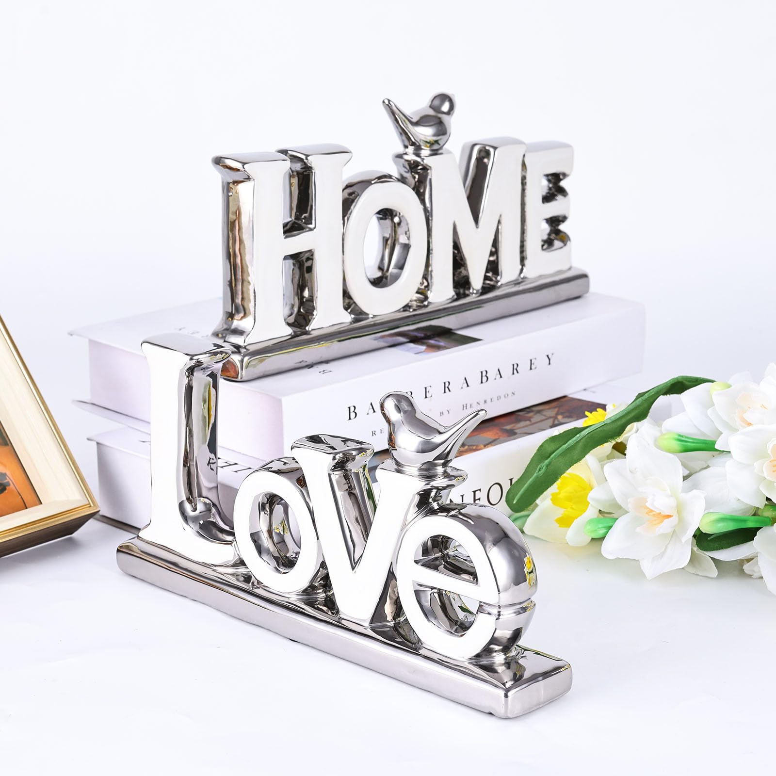 Amazon.com : Love Sign Decoration, White+Silver Love Statue for