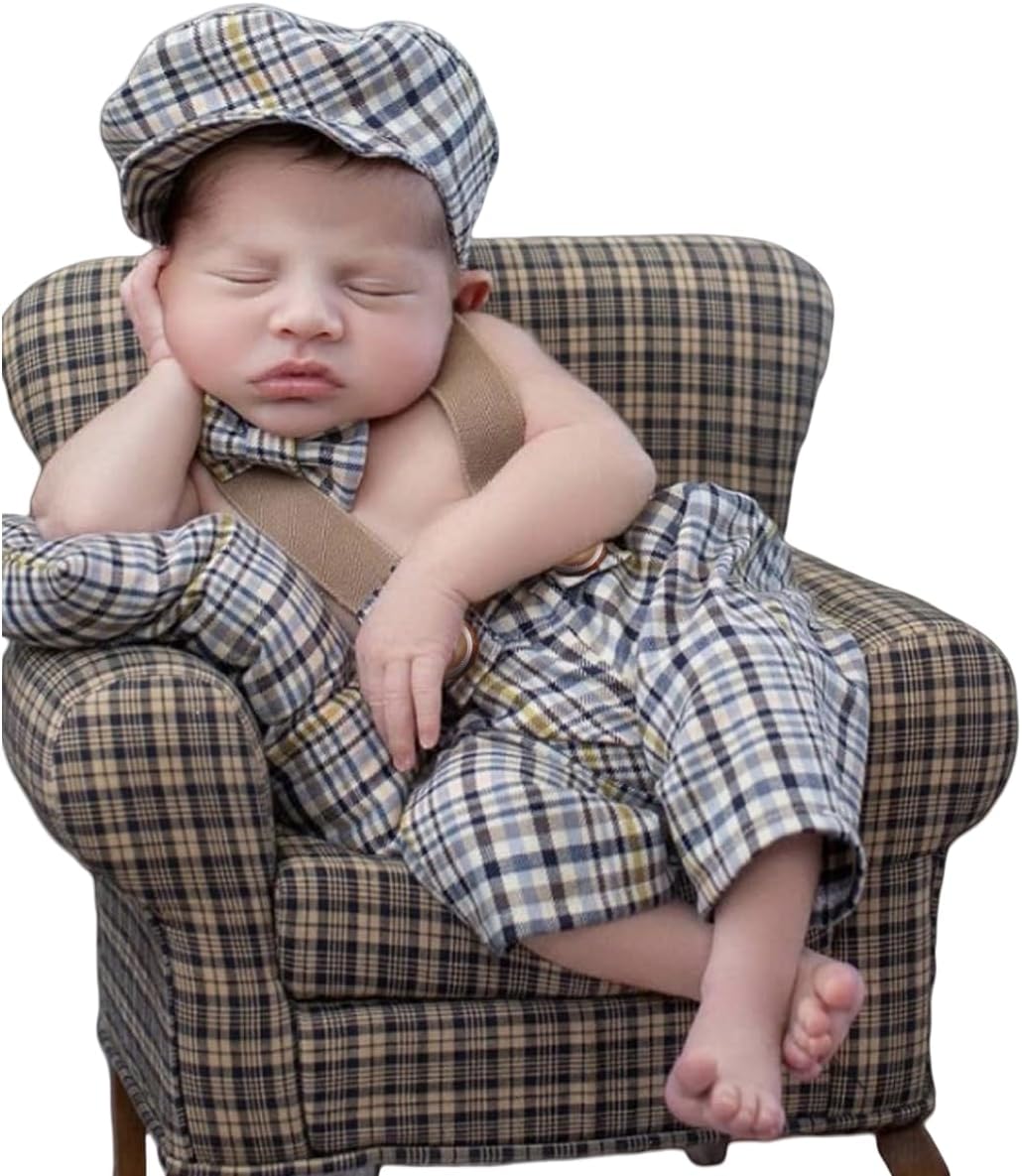 Newborn Photography Props Outfits Cute Overalls Hat Romper Bowtie Set Infant Baby Boy Girl Photoshoot Props Costume