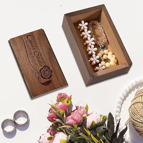 Miniatura 3 de Caja de regalo de madera pequeña personalizada con tapa deslizante, caja USB de recuerdo de madera personalizada con grabado láser con nombre y