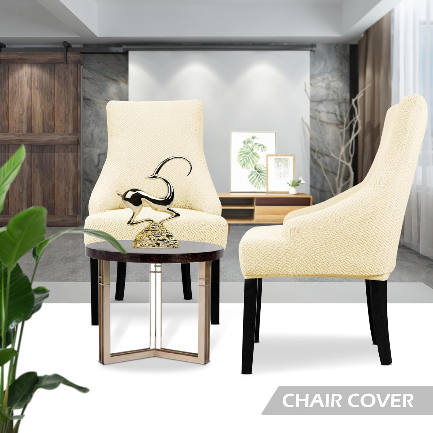 Lellen Stretch Wingback Chair Cover Slipcover - Reusable Wingback Side Chair Slipcover,Accent Chair Cover,Arm Protector Seat Cover,Wing Chair Cover for Dining Living Room Home（2PCS,Cream）