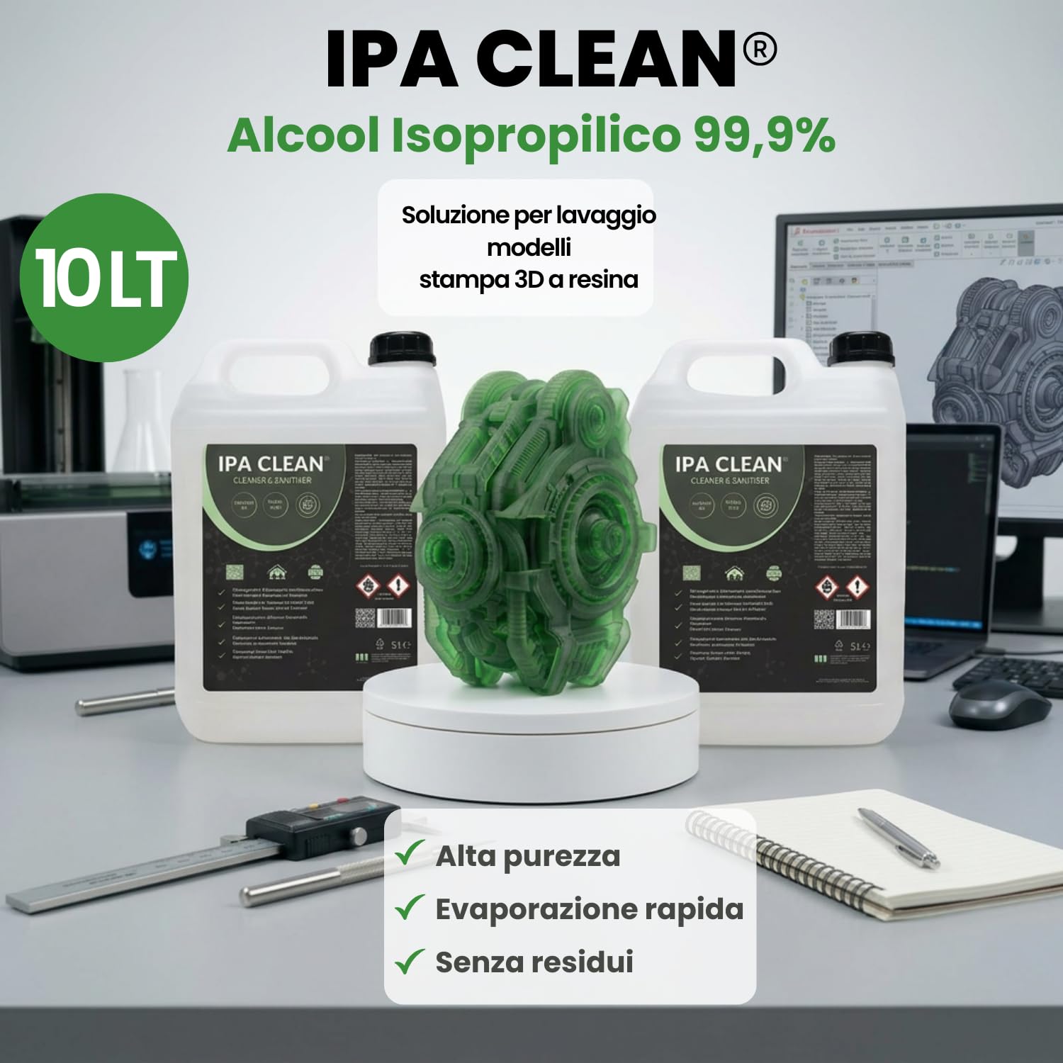 IPA Clean Alcool Isopropilico 99,9% 10 Litri (2×5L) – Isopropanolo Puro IPA Isopropyl Alcohol per Stampa 3D Resina, Liquido Lavaggio Modelli SLA DLP LCD