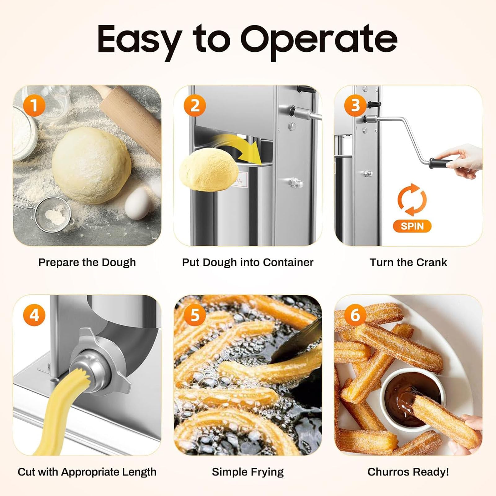 Churros manuale commerciale,Pistola da Pressa Churros con friggitrice 6L