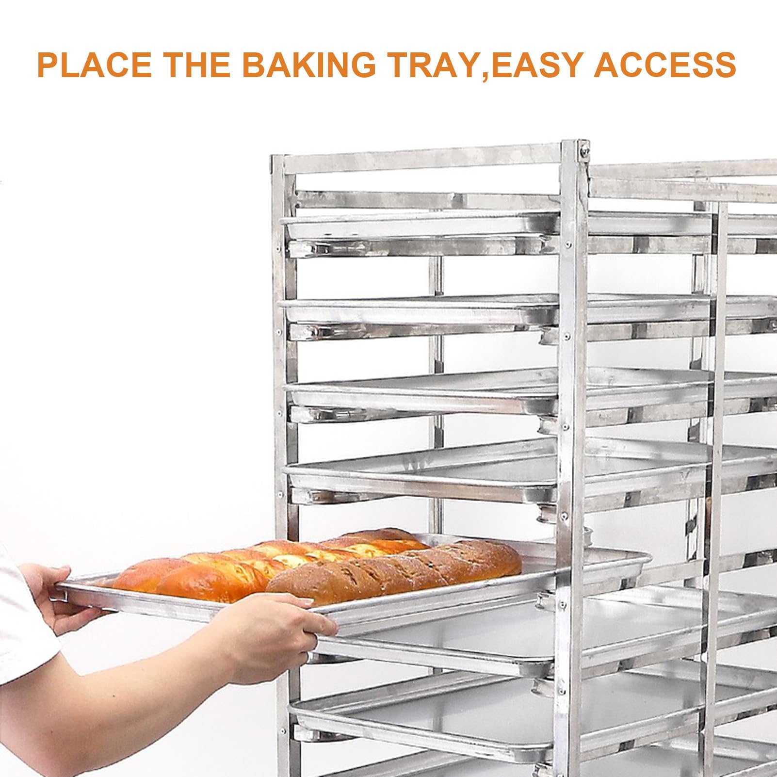 Étagère de boulangerie commerciale en acier inoxydable avec roulettes de frein, support robuste pour pain, cuisine, restaurant, cafétéria, idéal pour la pâte, la pizza, les plateaux de cuisson et de