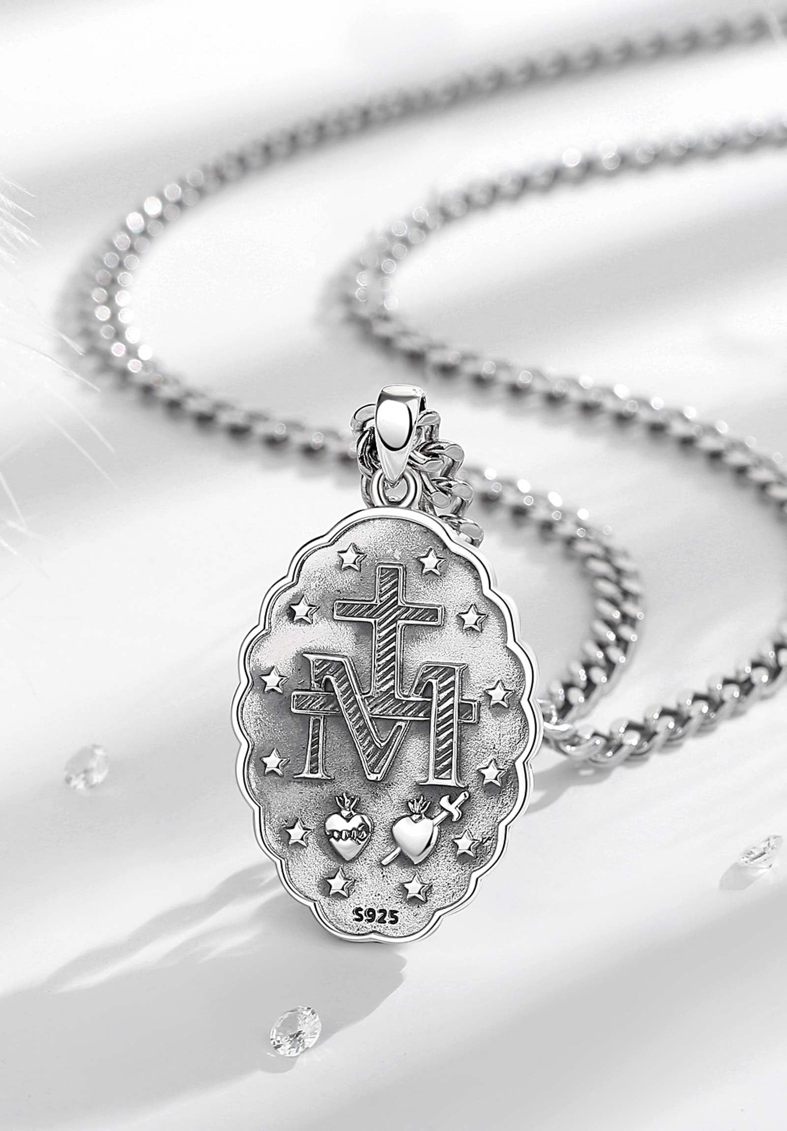 AEONSLOVE Srebro 925 Medal Saint Benoit dla Mężczyzn Kobiet, Naszyjnik Świętego Michała Archanioła | Pieczęć 7 Archaniołów | Święty Krzyż Karavaca | Maryja, biżuteria religijna