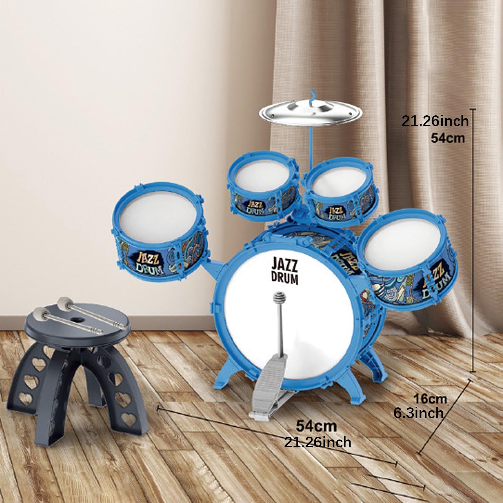 Batería Infantil con Baquetas, Juguete Educativo Musical para El, Azul