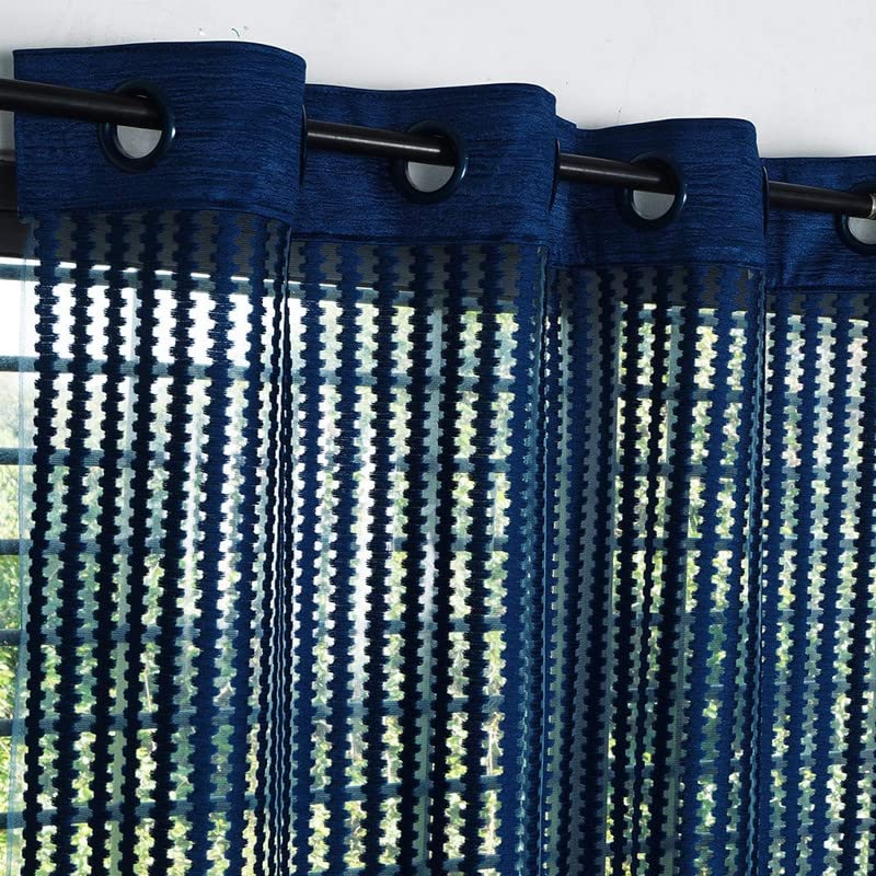 Image of Eyelet Polyester Tissue Curtain (Navy, 9 Feet) - Set of 1
