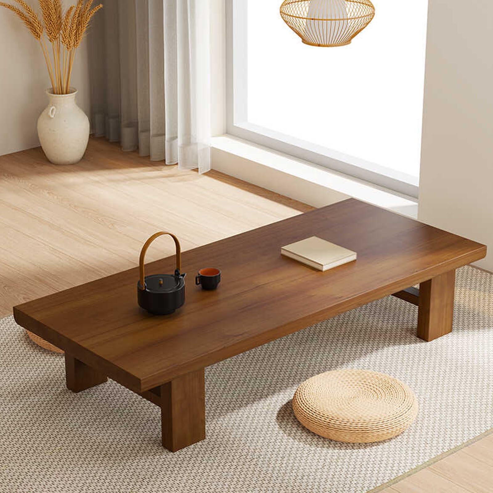 Table basse japonaise bois massif table de sol tatami 120cm pour salon de thé style palais