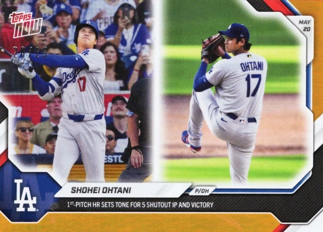 2026 Topps Now Shohei Ohtani #226 Orange Foil /25 1st Pitch Home Run Sets Tone for 5 Shutout IP & Victory Los Angeles Dodgers Baseball Card