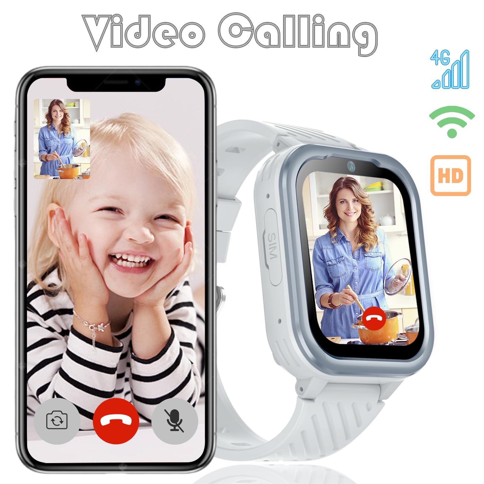 Smartwatch Bambini GPS 4G con WiFi Videochiamata SOS Camera Impermeabile Messaggio Sveglia Cronometro Modalità Classe Lettore Musicale Notifica Vibrazione Regalo per Ragazzi e Ragazze.