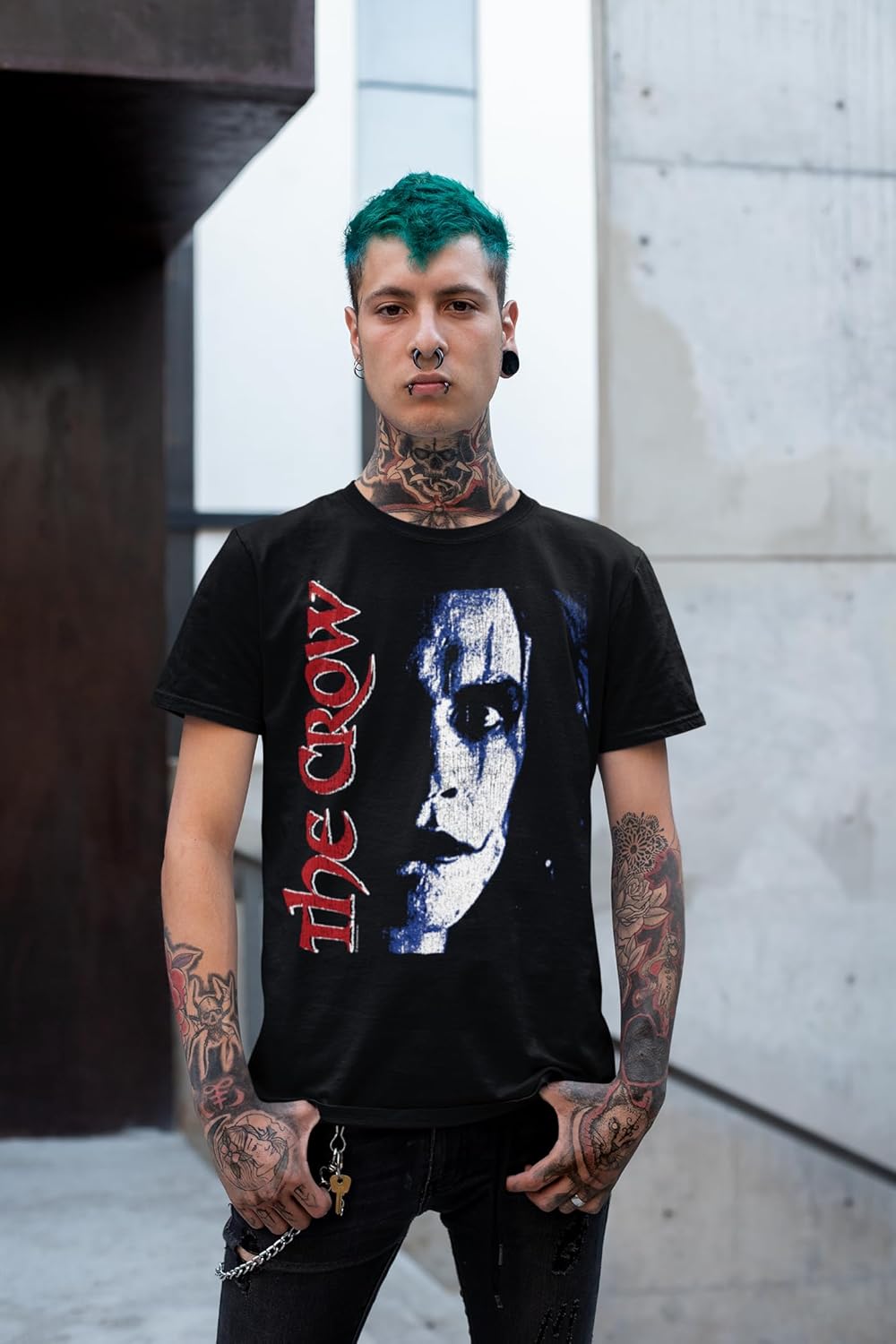 The Crow Movie Logo & Eric's Face Crow Mens Black Short Sleeve T Shirt Vintage Style Graphic Tees